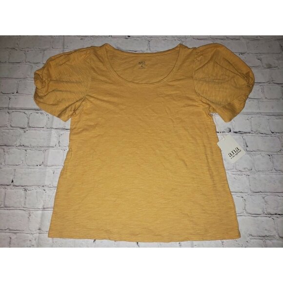 Nwt A.N.A. Women's Size XS Mustard Twisted Puff Sleeve Short Sleeve Blouse - Picture 1 of 3